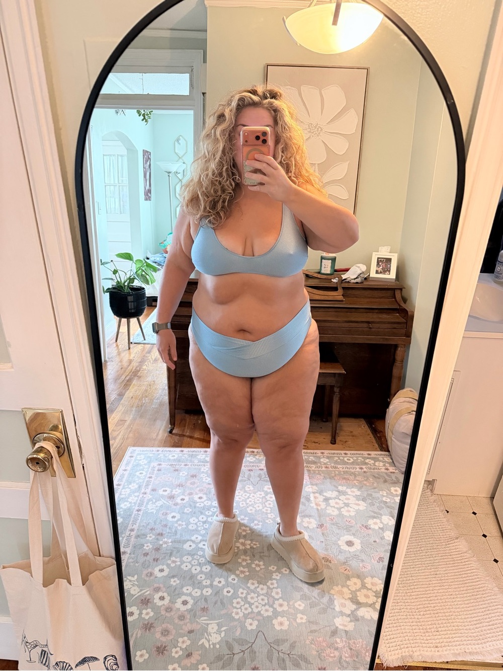 aerie Light Blue Scoop Bikini Top & High-Waist Bottom Set